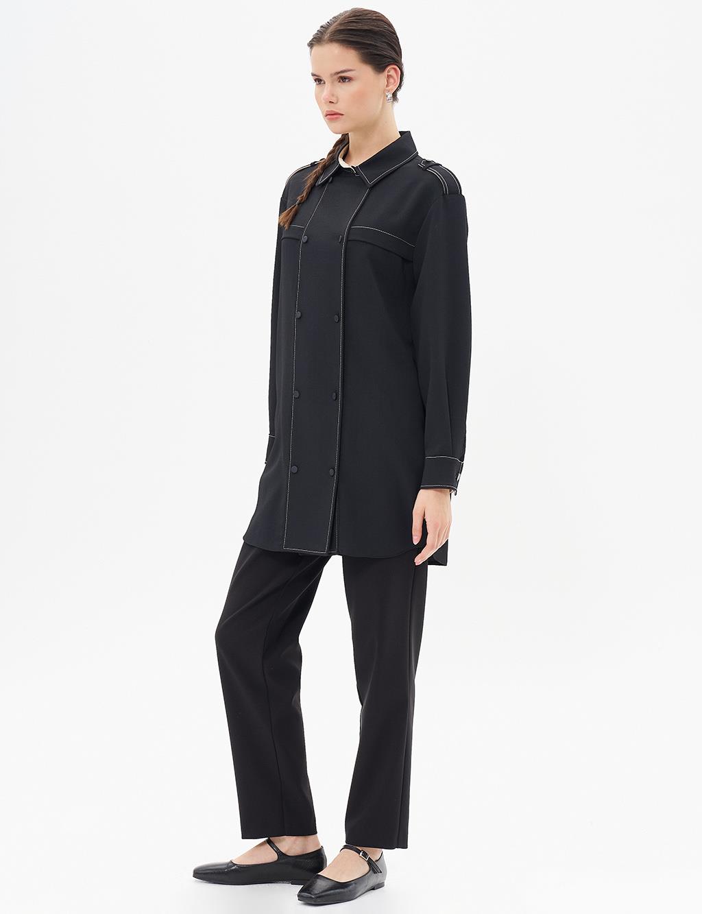 Punto Stitched Epaulette Detailed Tunic Black