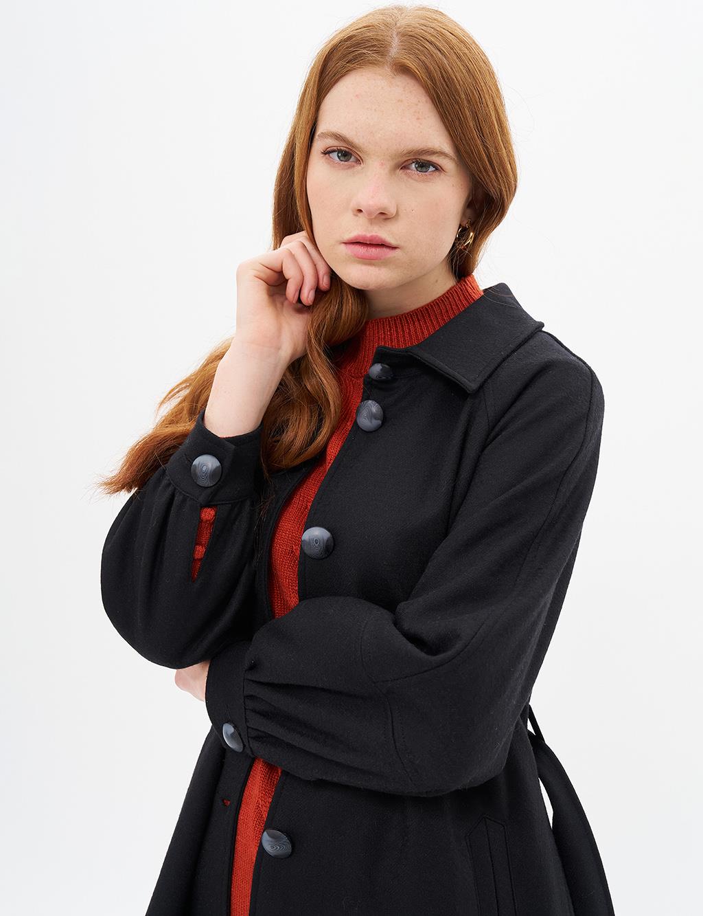 Buckle Detailed Cashmere Coat Black