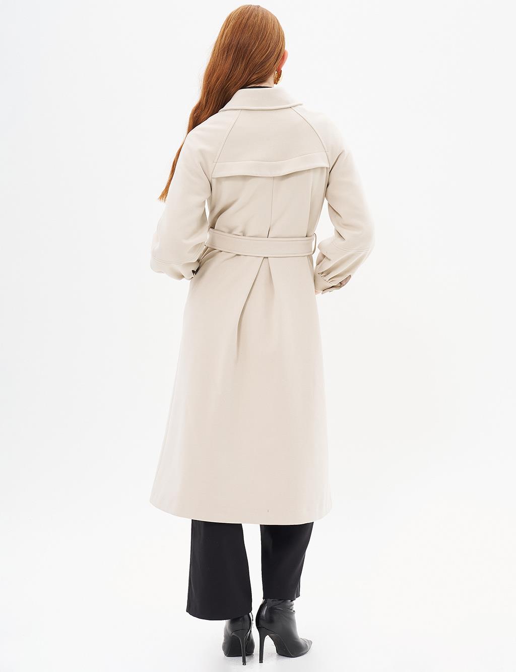 Buckle Detailed Cashmere Coat Stone