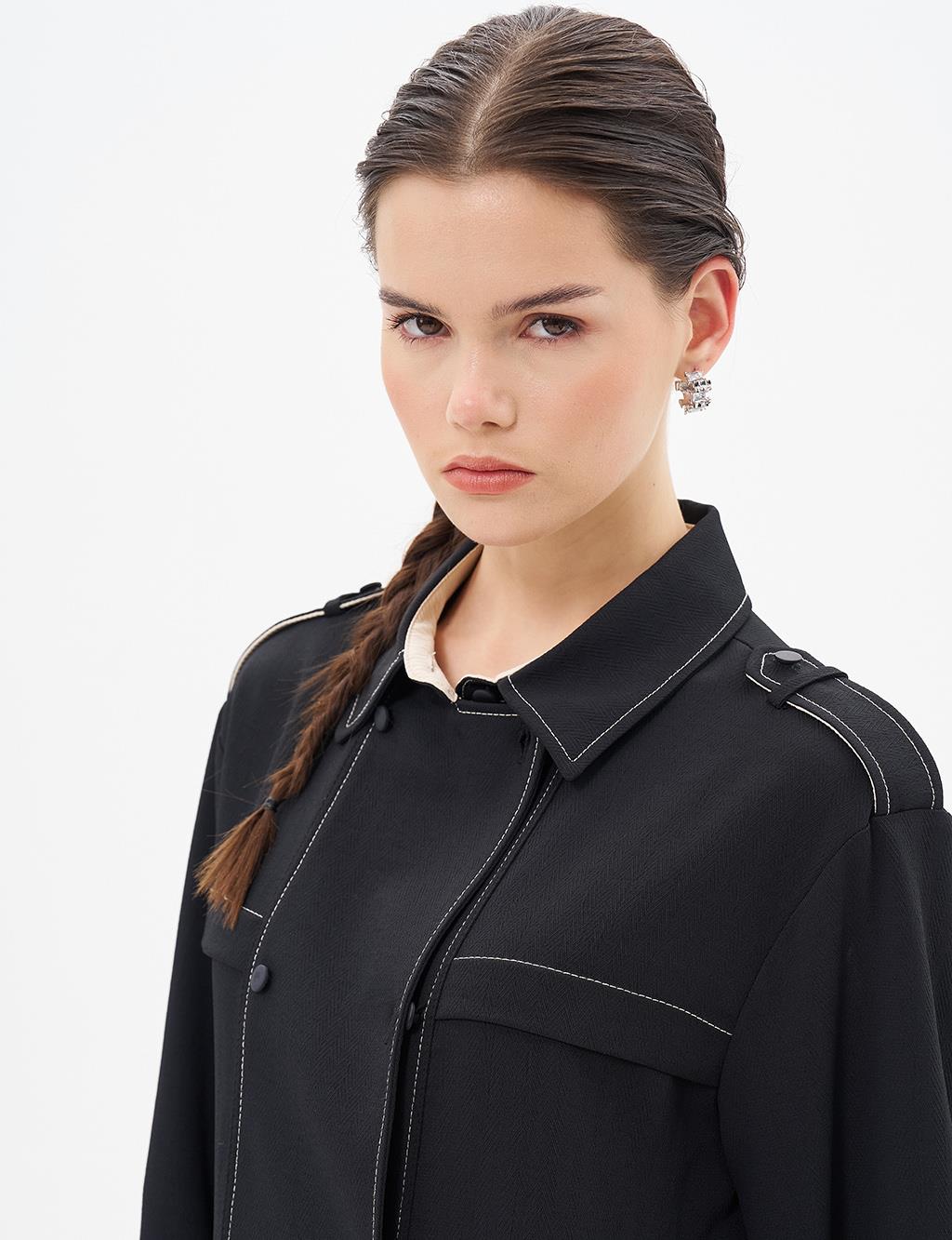 Punto Stitched Epaulette Detailed Tunic Black