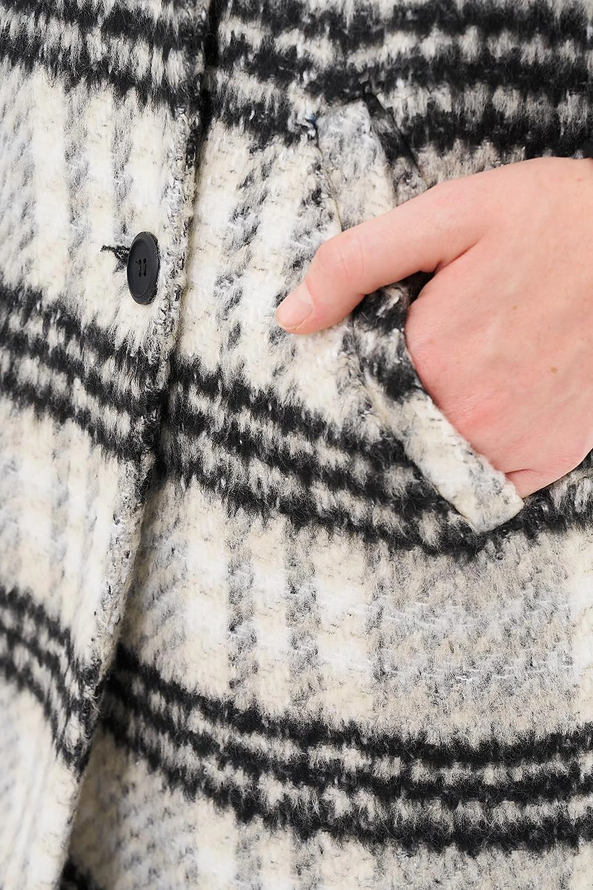 Buttoned Plaid Coat Black