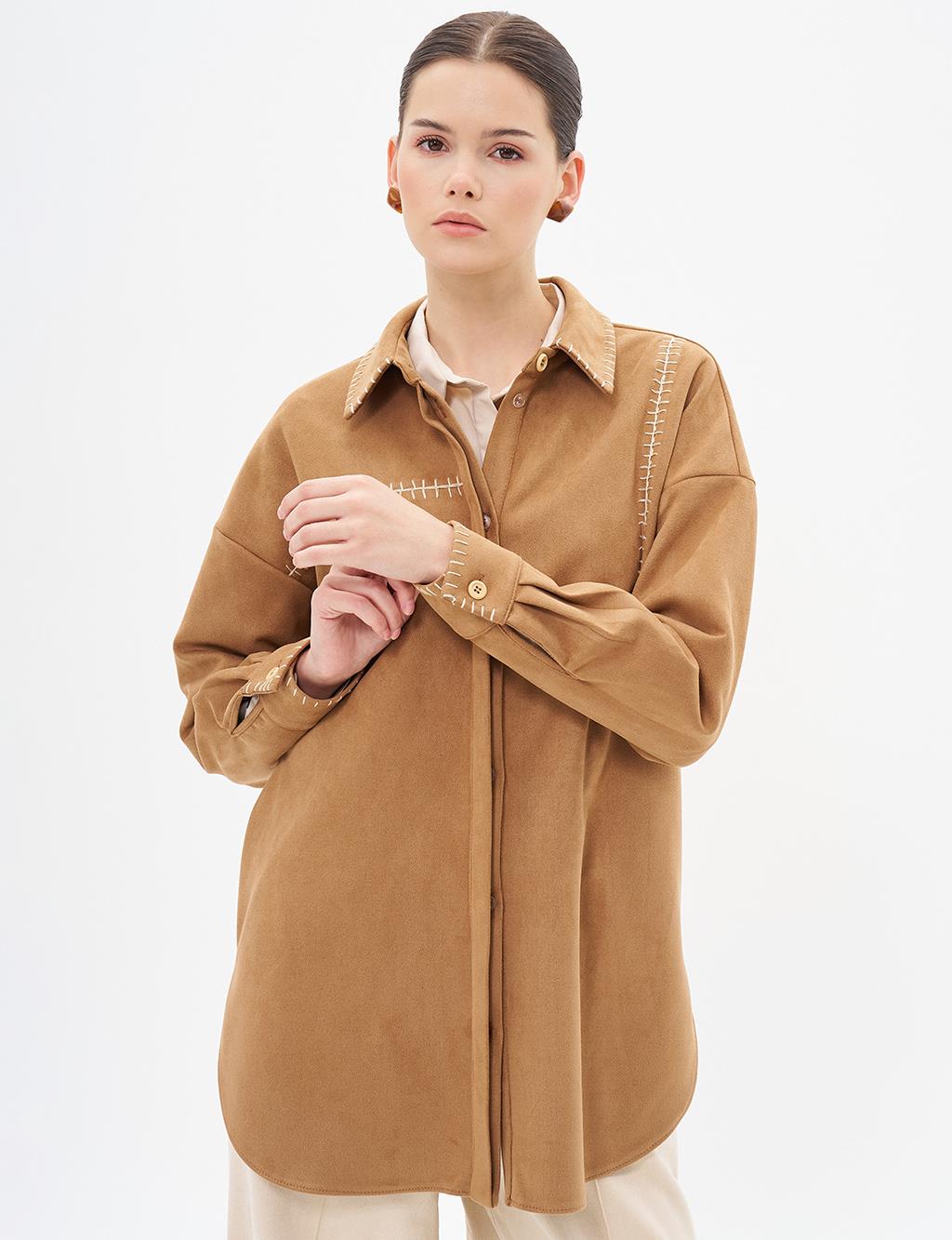 Punto Stitched Suede Tunic Camel