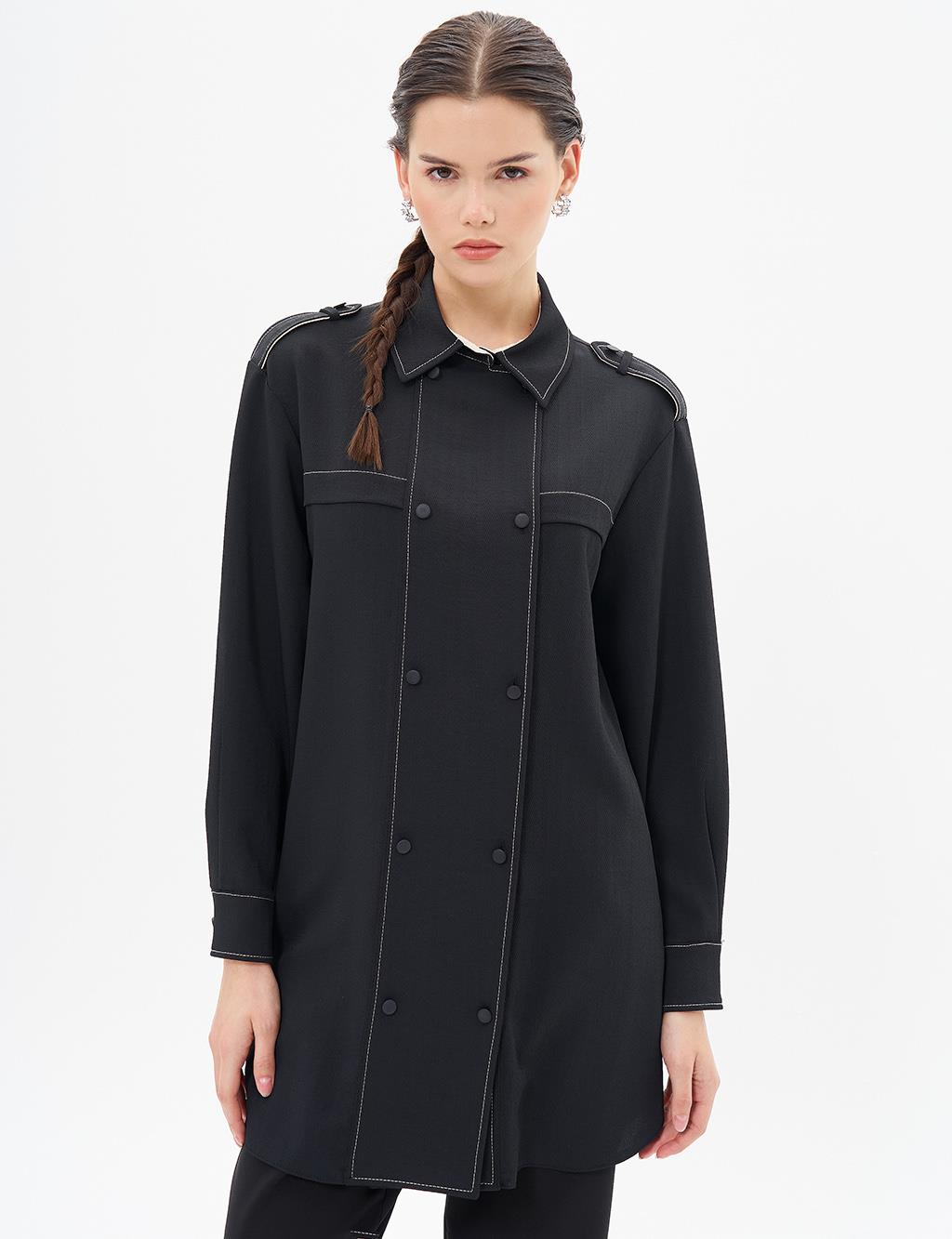 Punto Stitched Epaulette Detailed Tunic Black