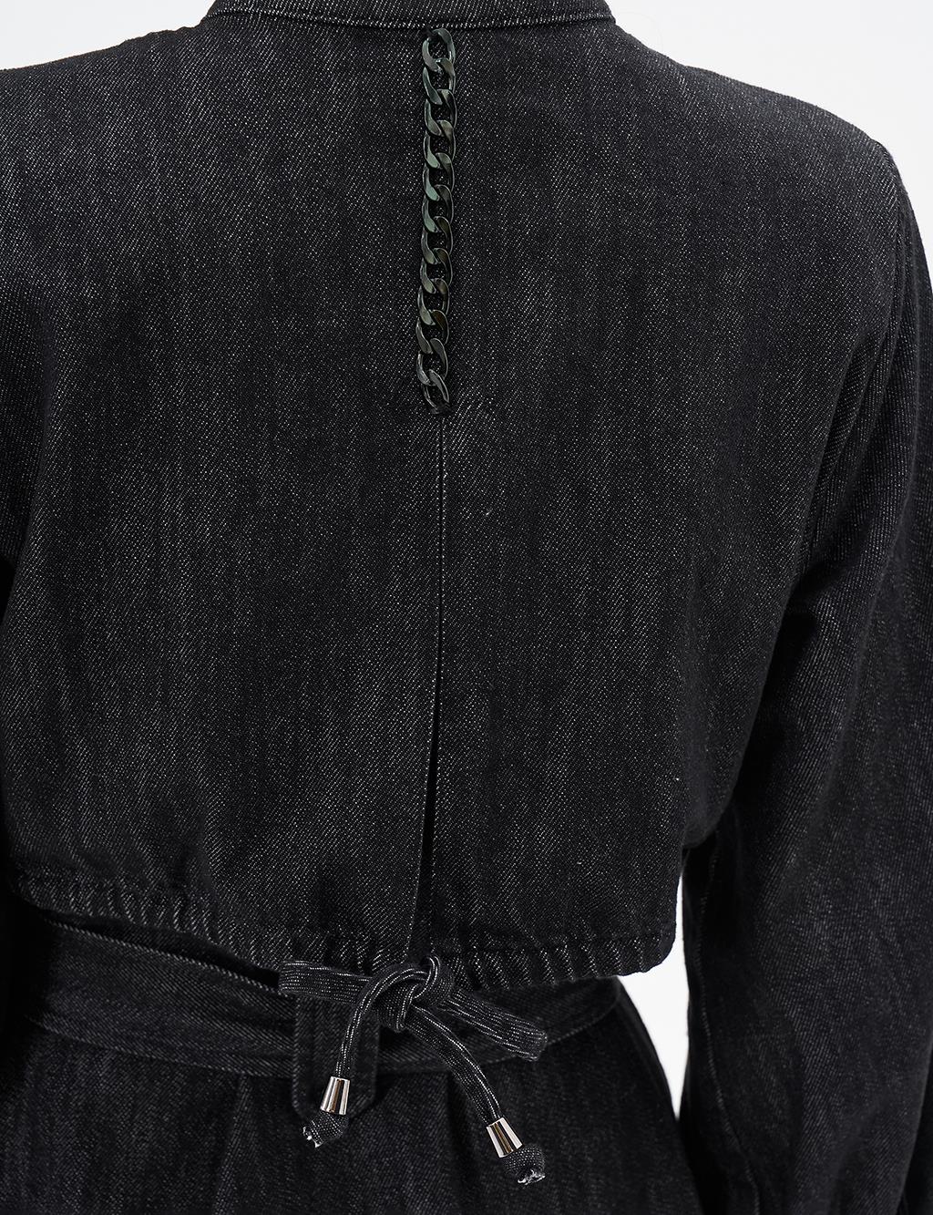 Back Detailed Denim Dress Black