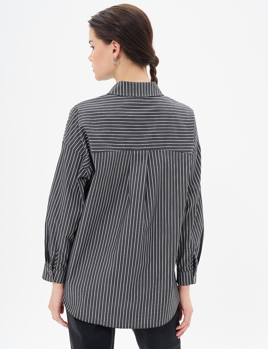 Striped Basic Tunic in Black