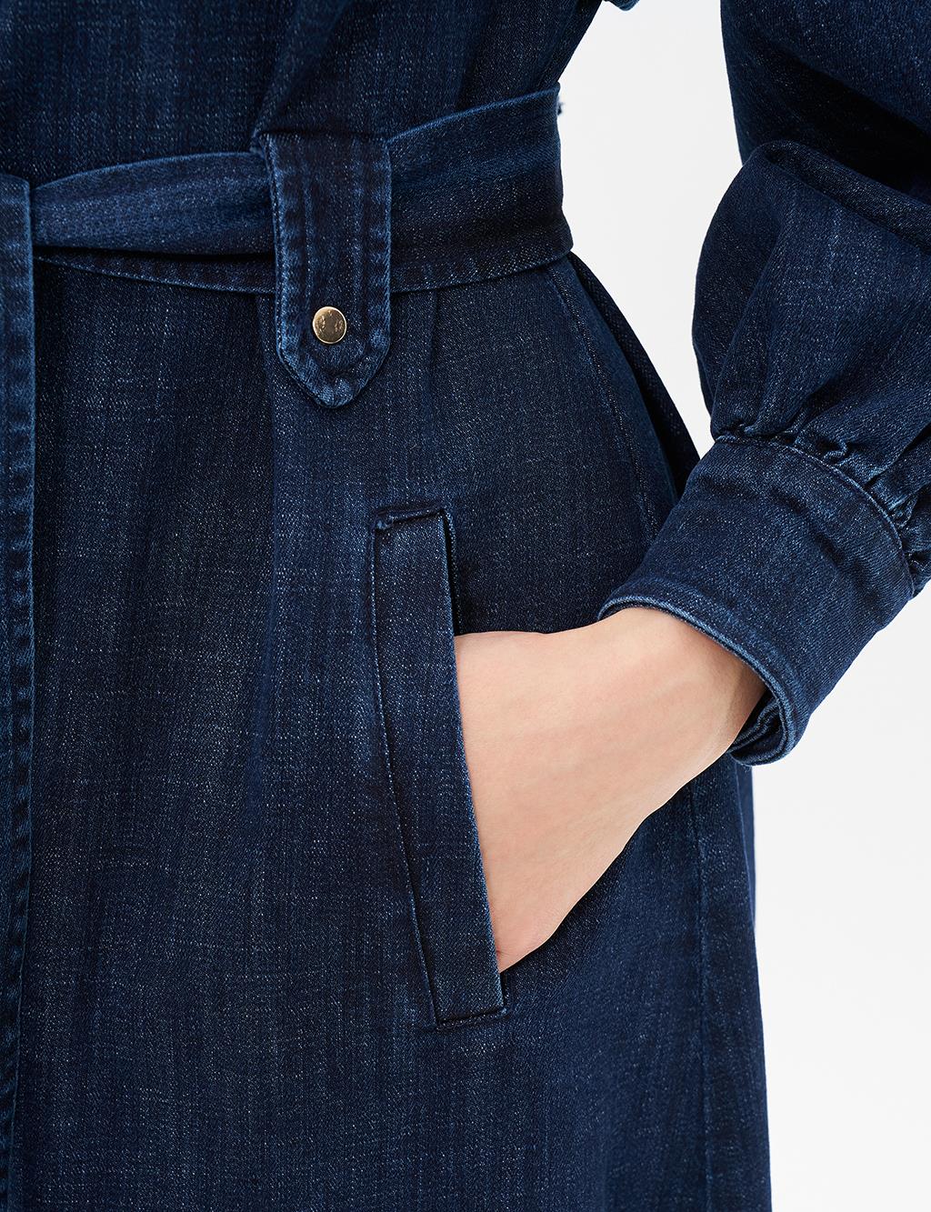 Sırt Detaylı Denim Elbise Lacivert 