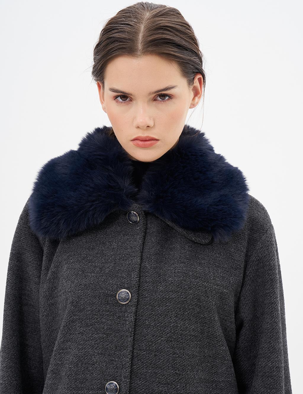 Faux Fur Coat Smoke Color