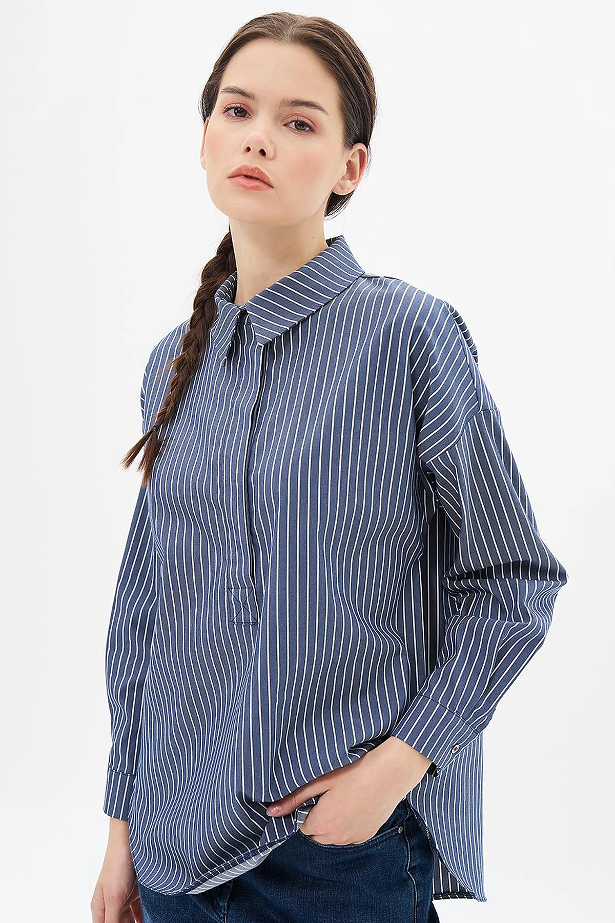Striped Basic Tunic in Navy