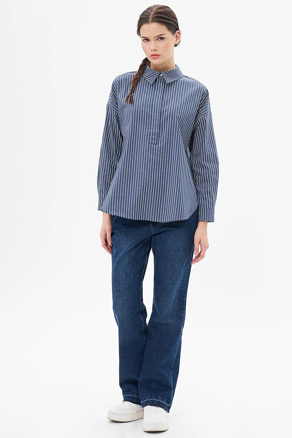 Striped Basic Tunic in Navy