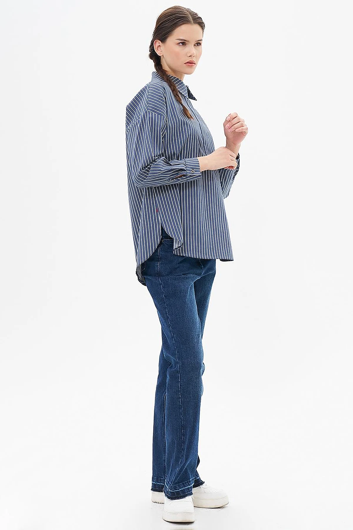 Striped Basic Tunic in Navy