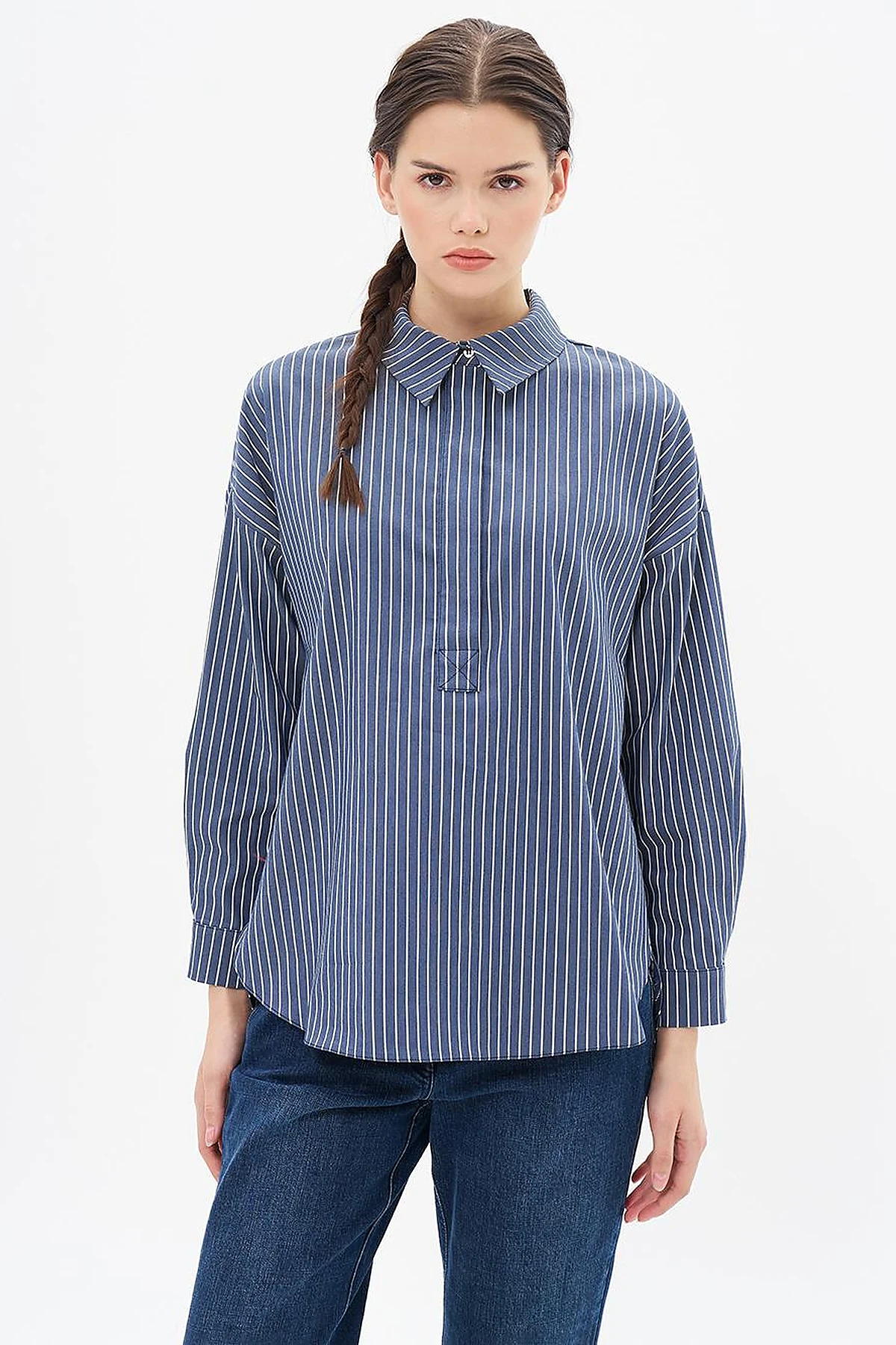 Striped Basic Tunic in Navy