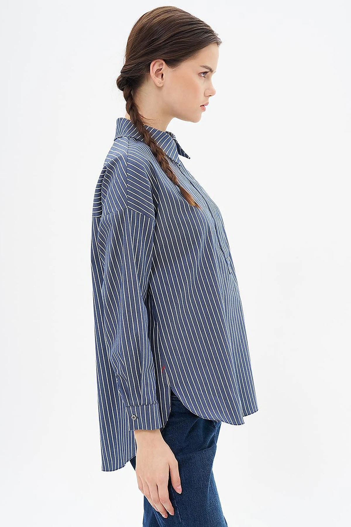 Striped Basic Tunic in Navy