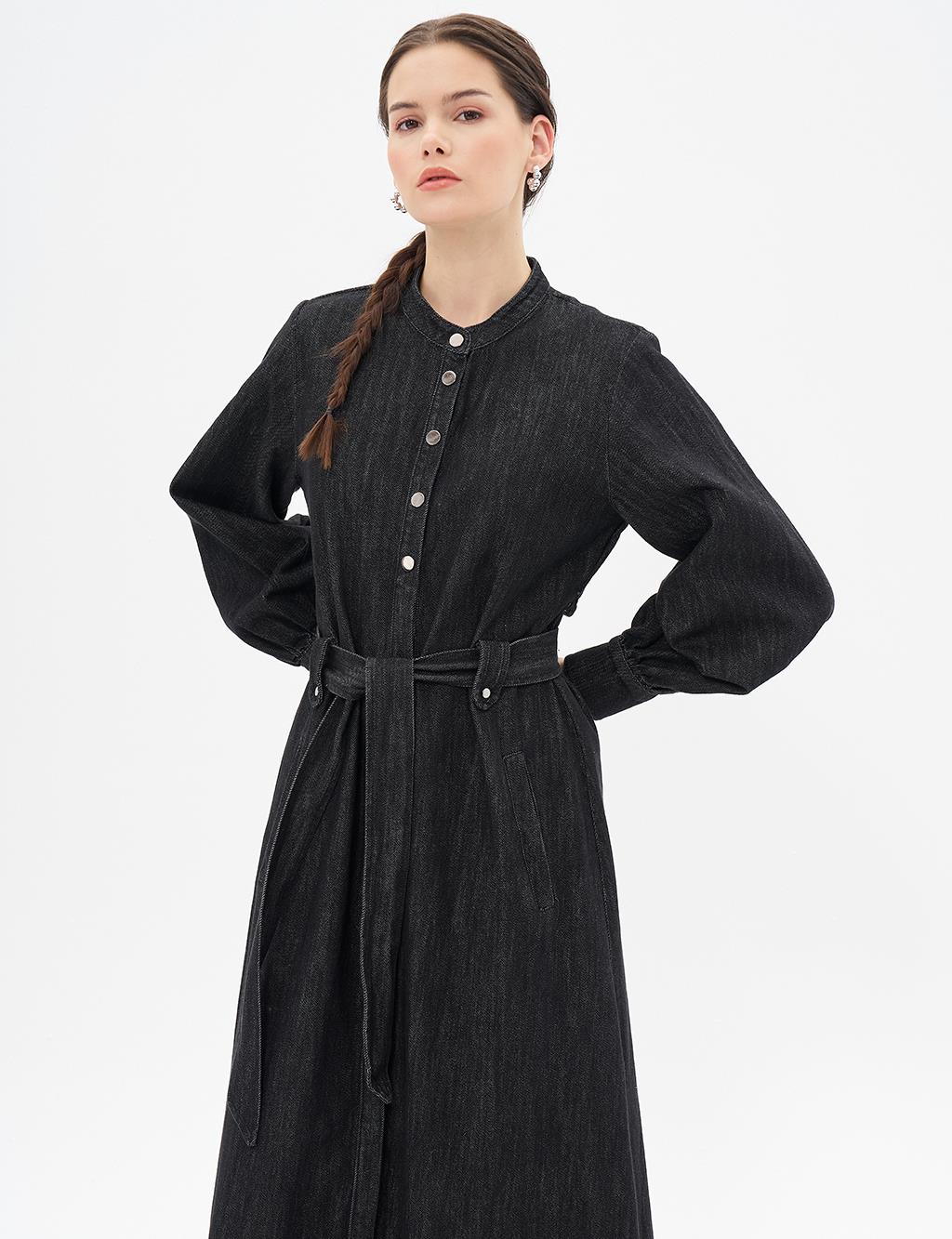 Back Detailed Denim Dress Black