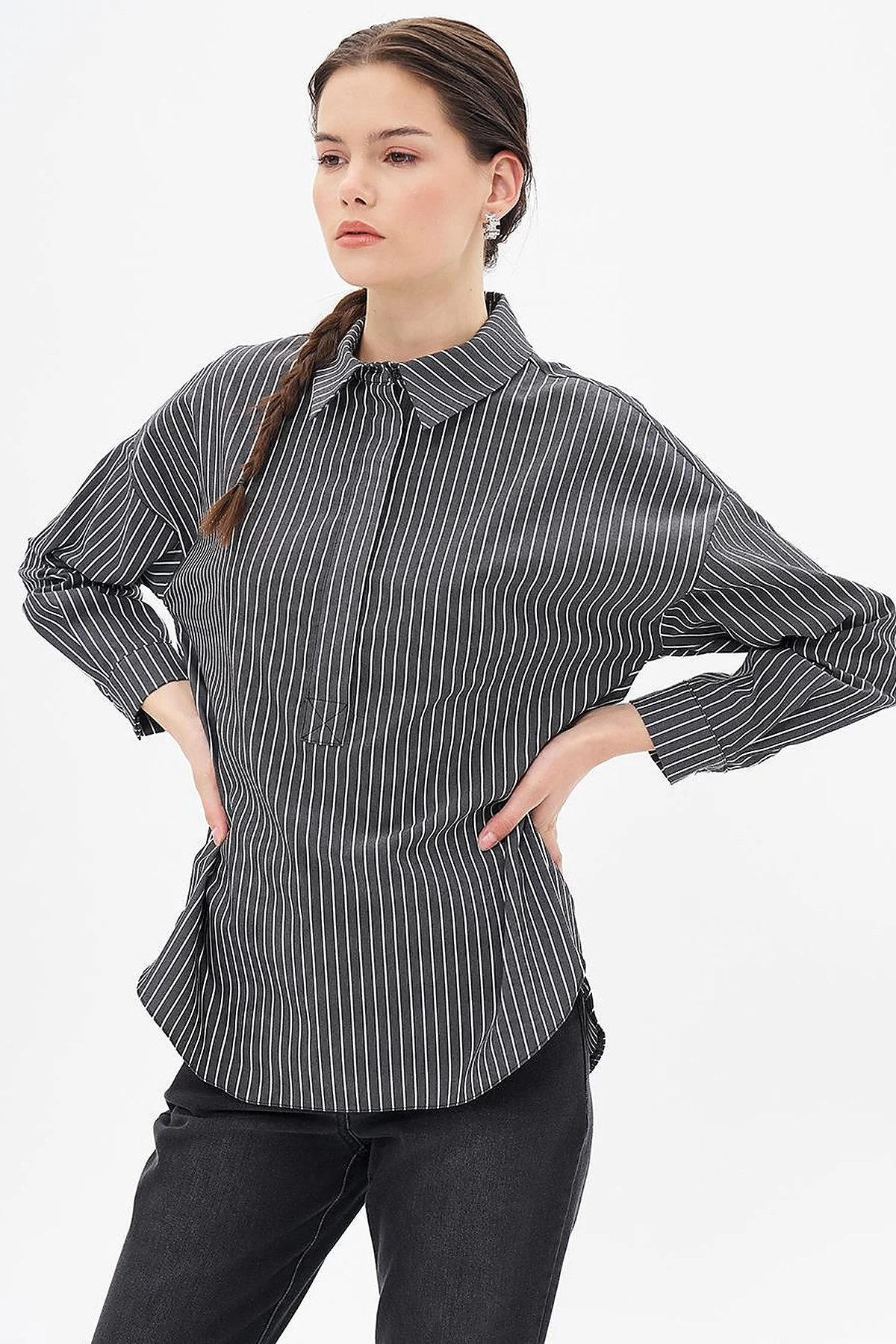 Striped Basic Tunic in Black