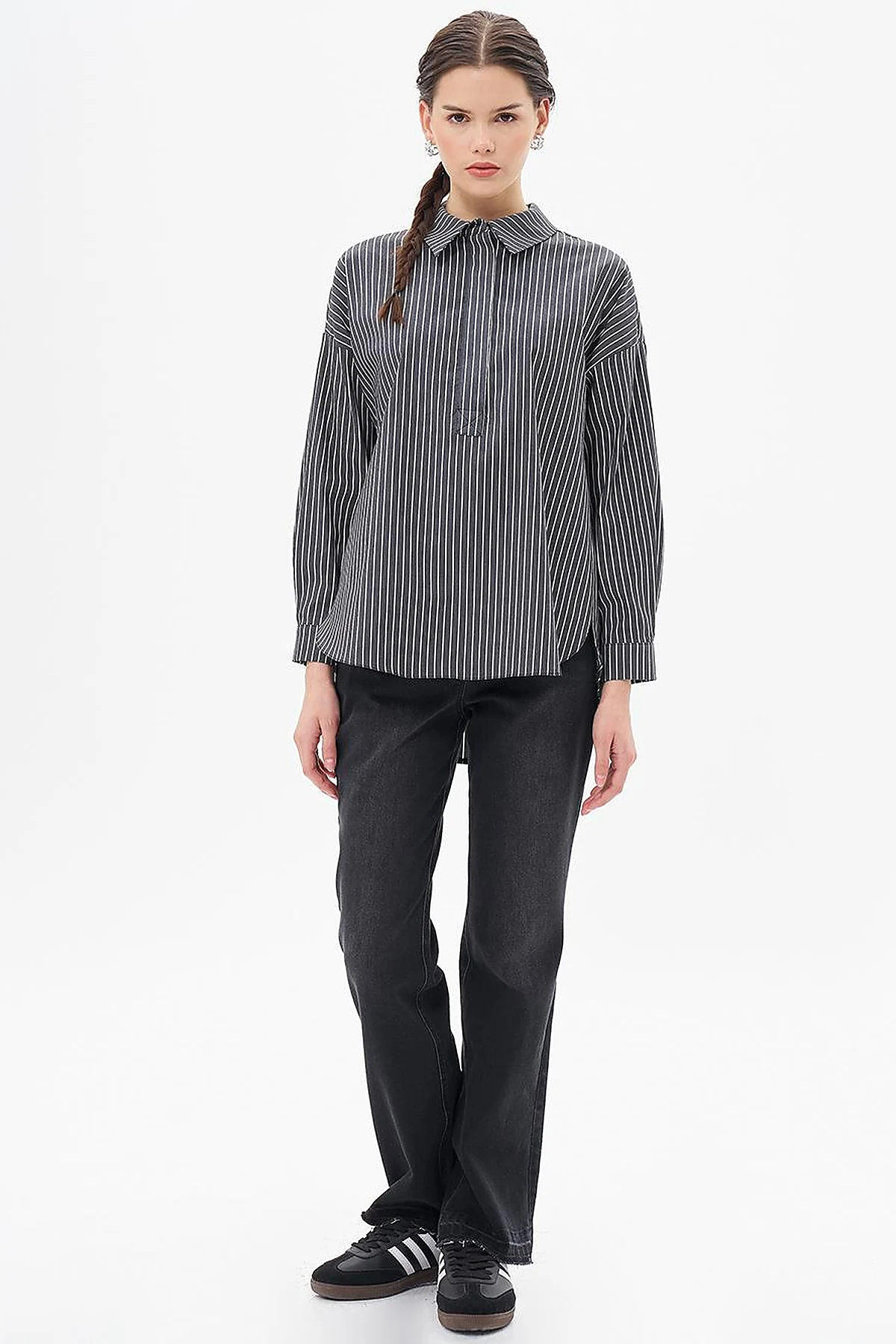 Striped Basic Tunic in Black
