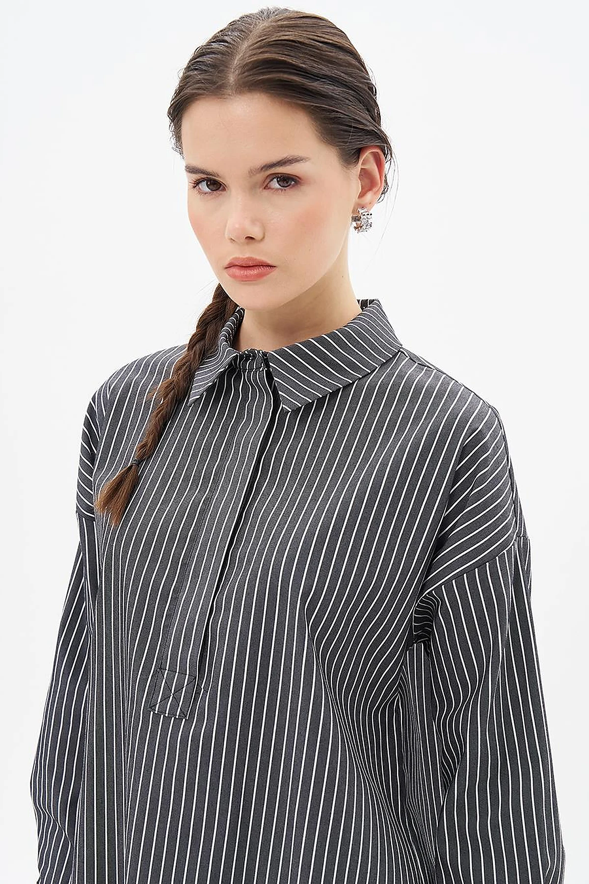 Striped Basic Tunic in Black