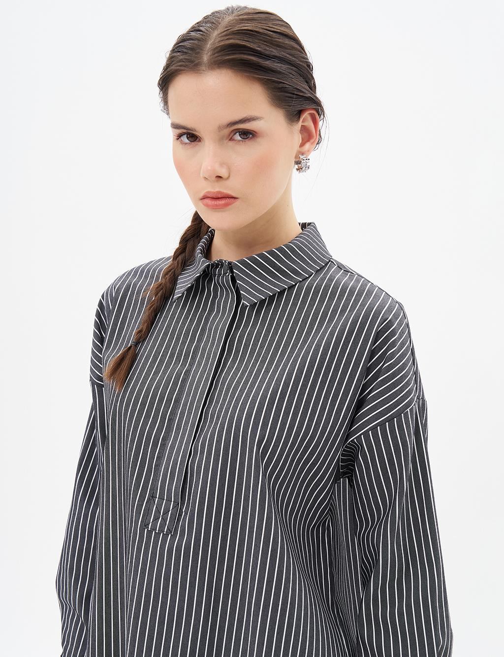 Striped Basic Tunic in Black