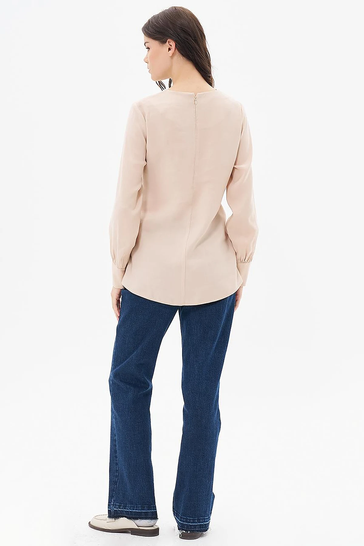 Belted Crew Neck Blouse Light Beige
