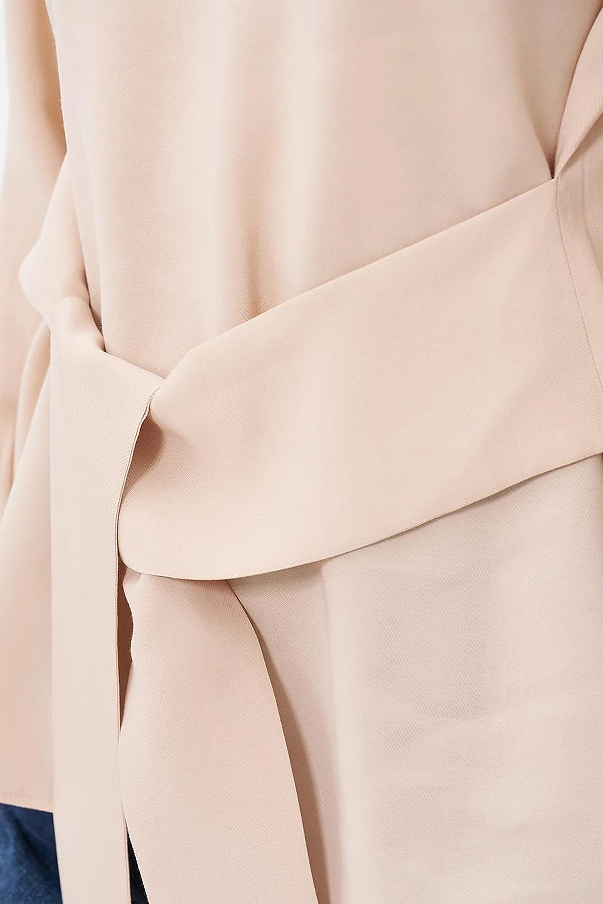 Belted Crew Neck Blouse Light Beige