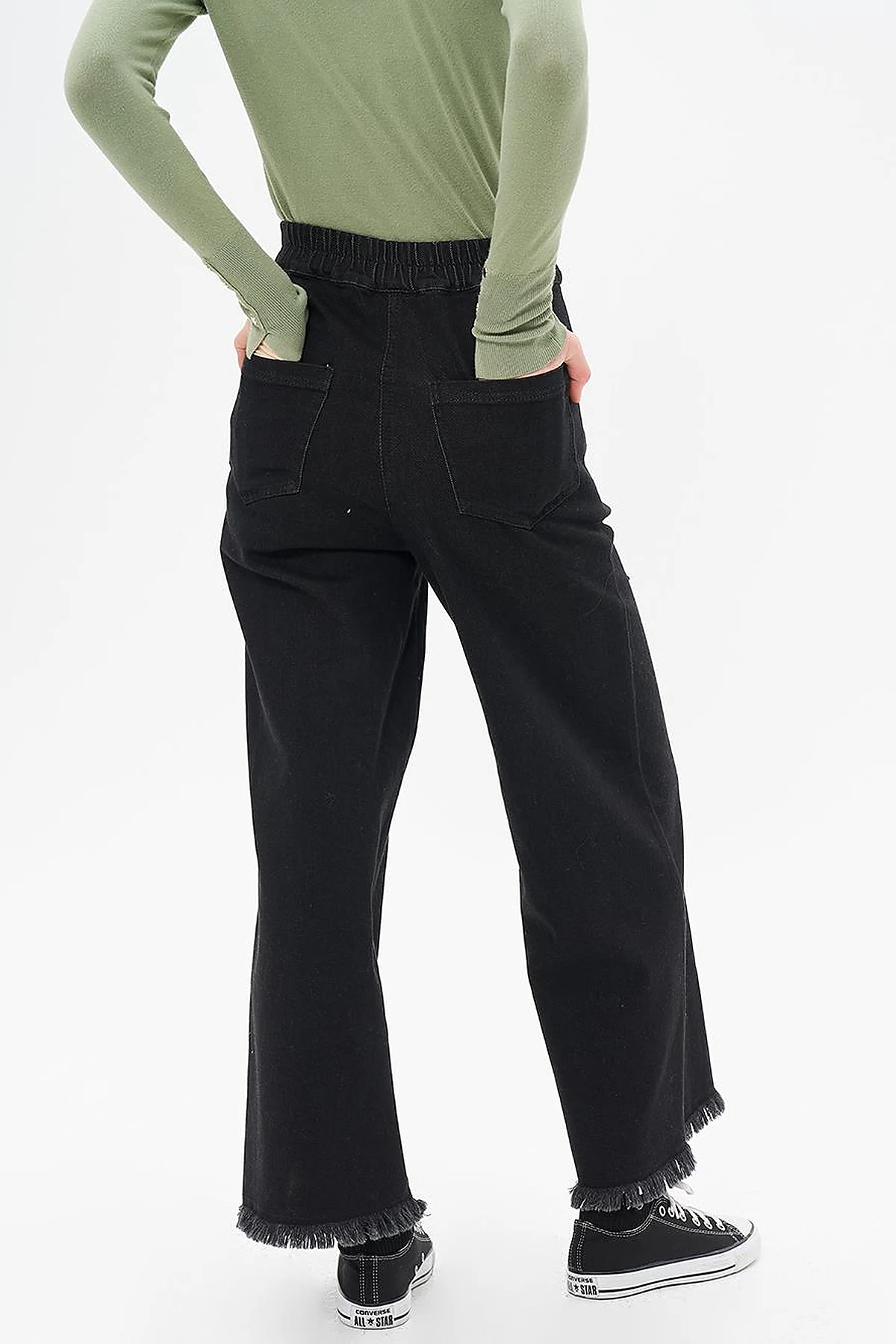 Fringed Denim Trousers Black
