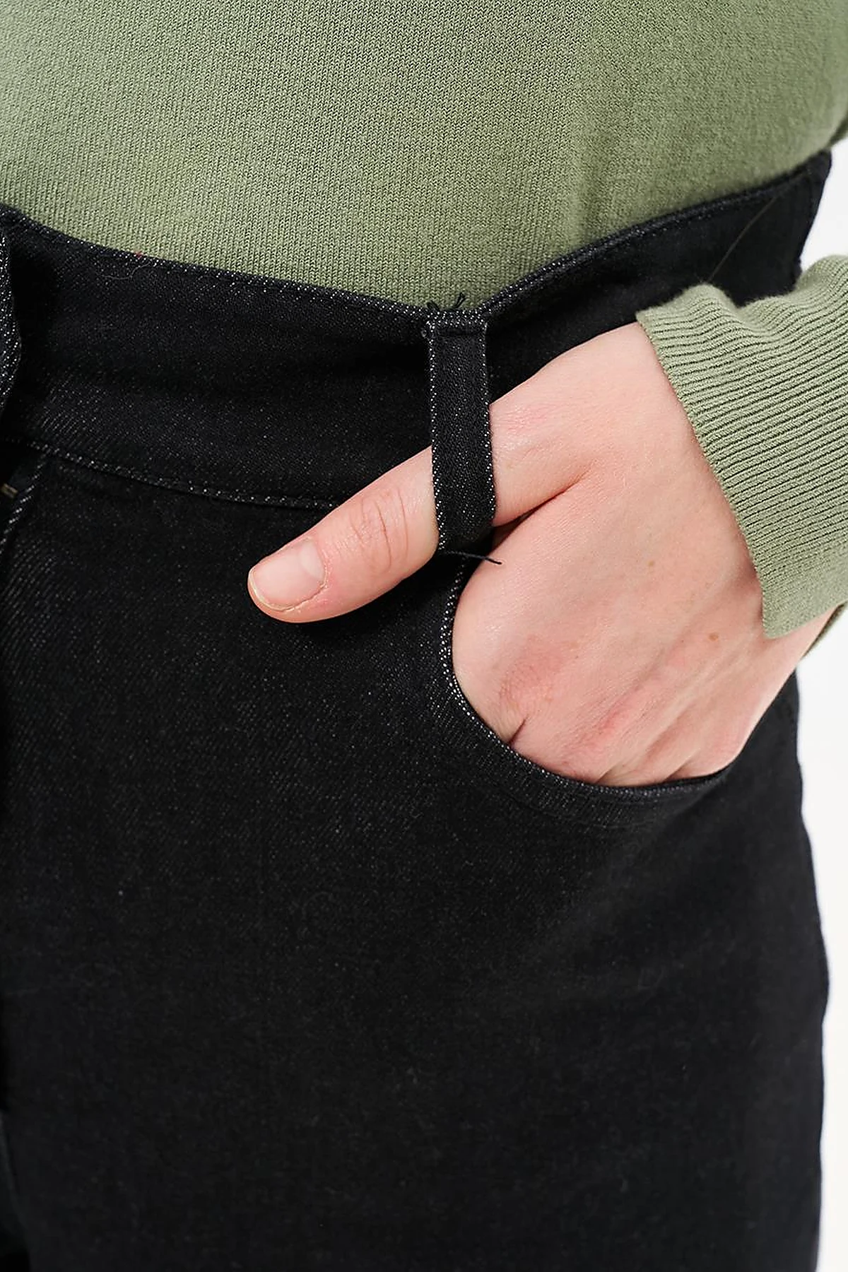 Fringed Denim Trousers Black