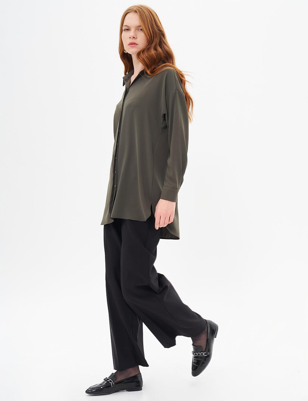 Basic Shirt Collar Tunic in Khaki