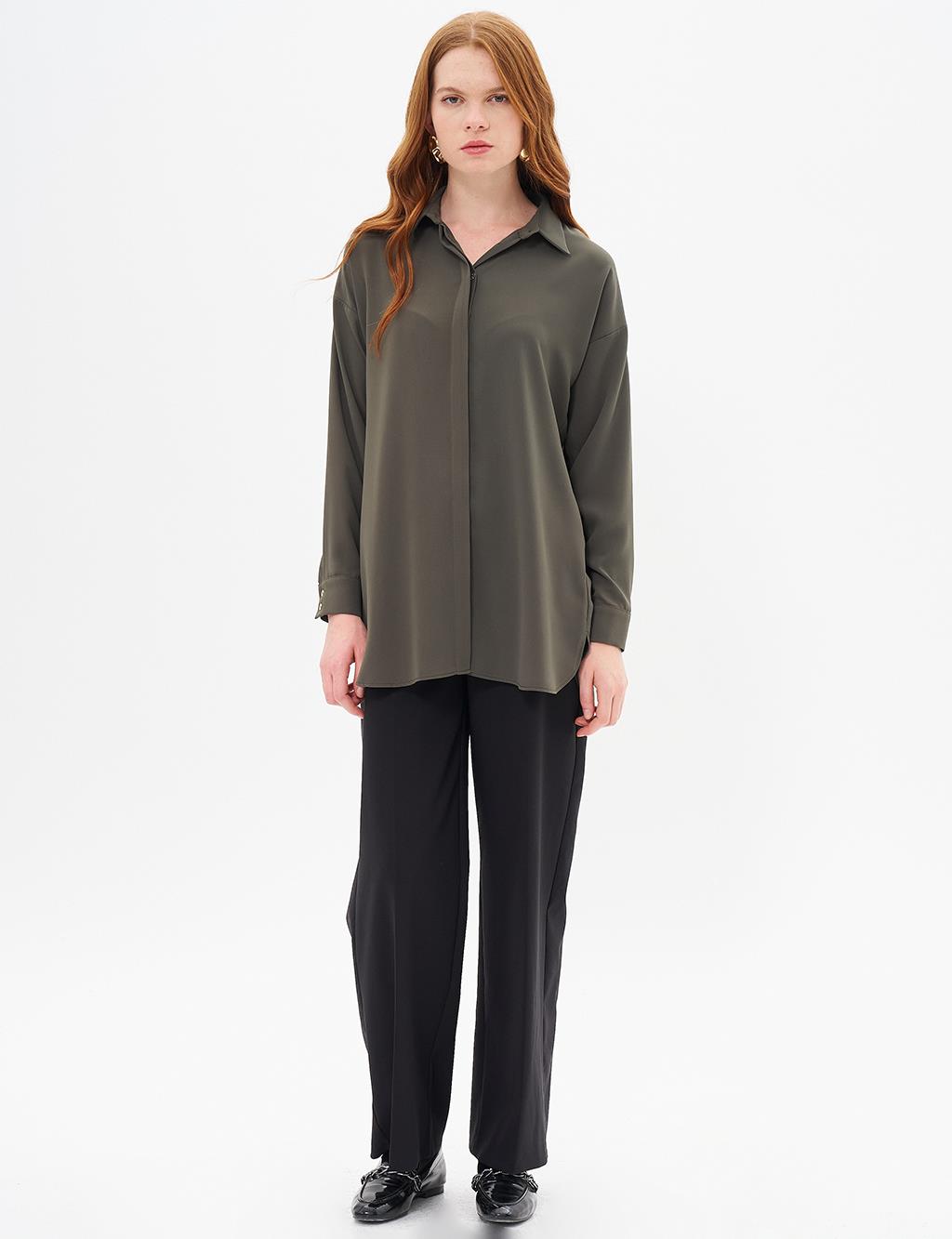 Basic Shirt Collar Tunic in Khaki