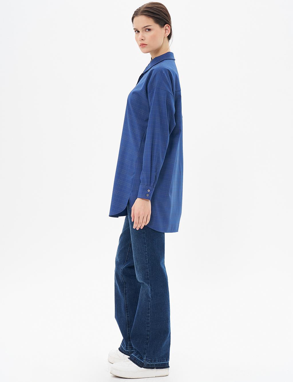 Hidden Placket Shirt Collar Tunic in Navy