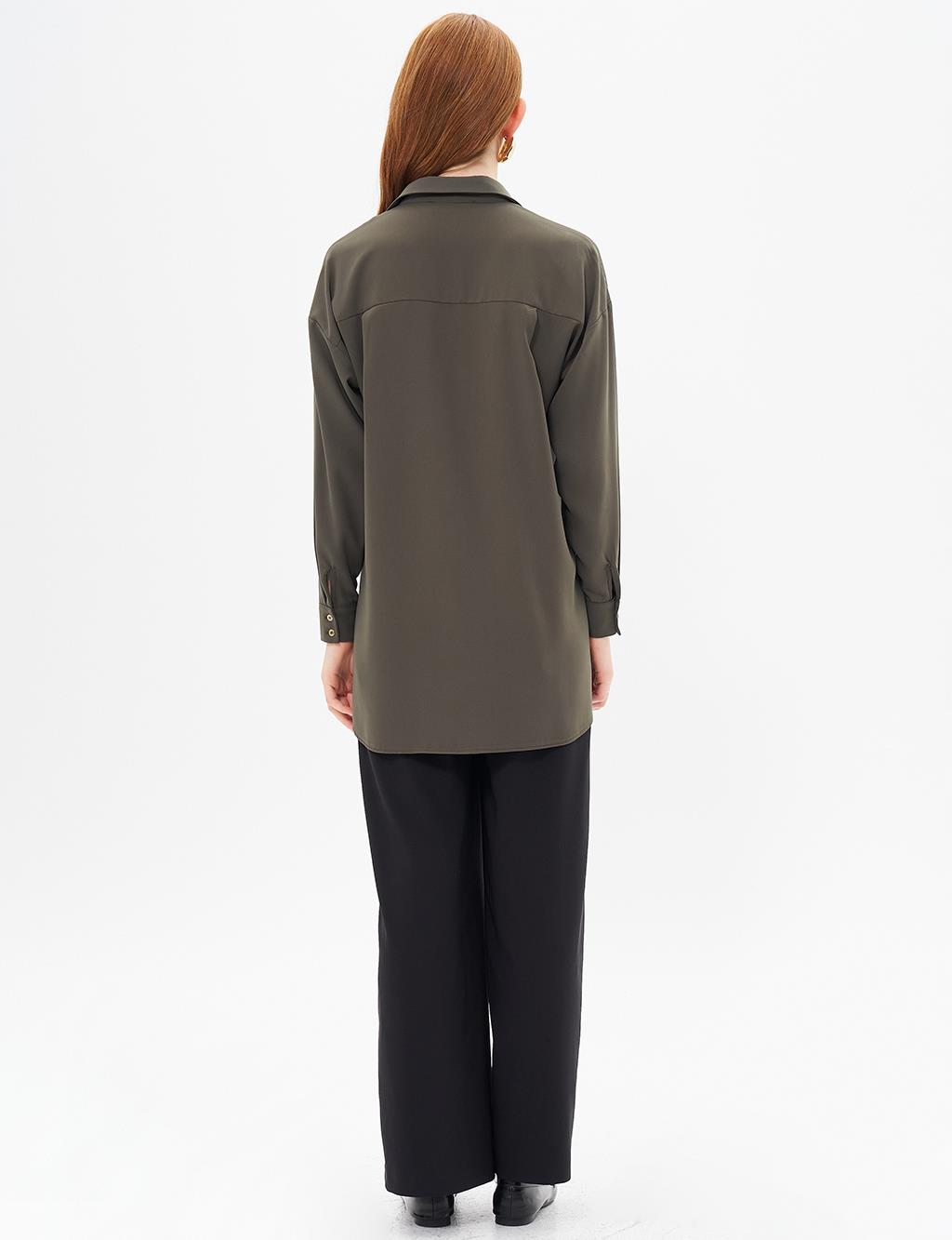 Basic Shirt Collar Tunic in Khaki