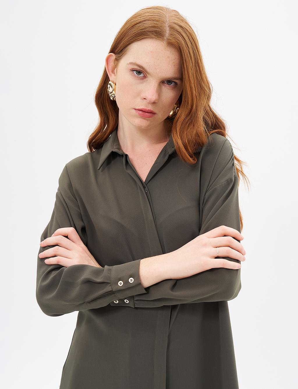 Basic Shirt Collar Tunic in Khaki