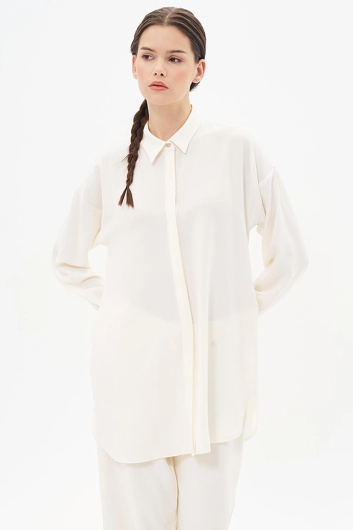 Basic Shirt Collar Tunic in Ecru