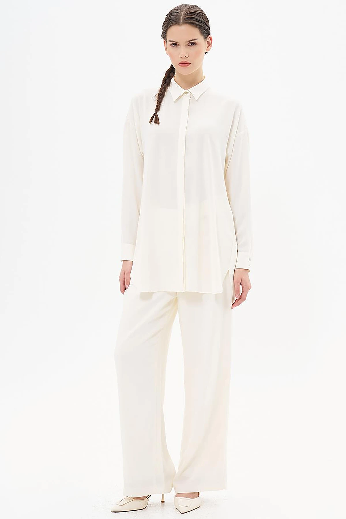Basic Shirt Collar Tunic in Ecru