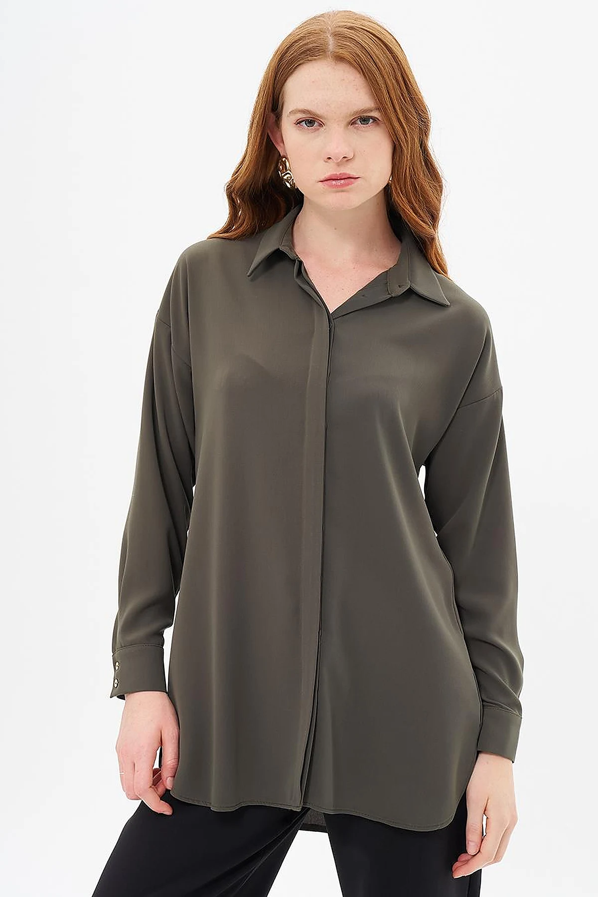 Basic Shirt Collar Tunic in Khaki
