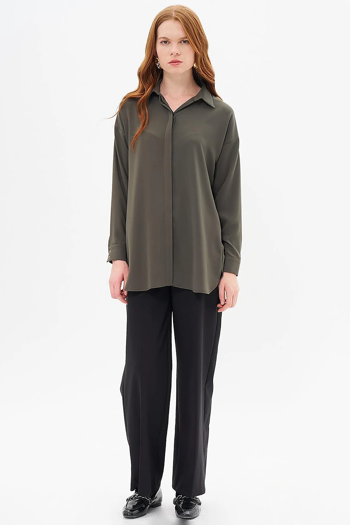 Basic Shirt Collar Tunic in Khaki