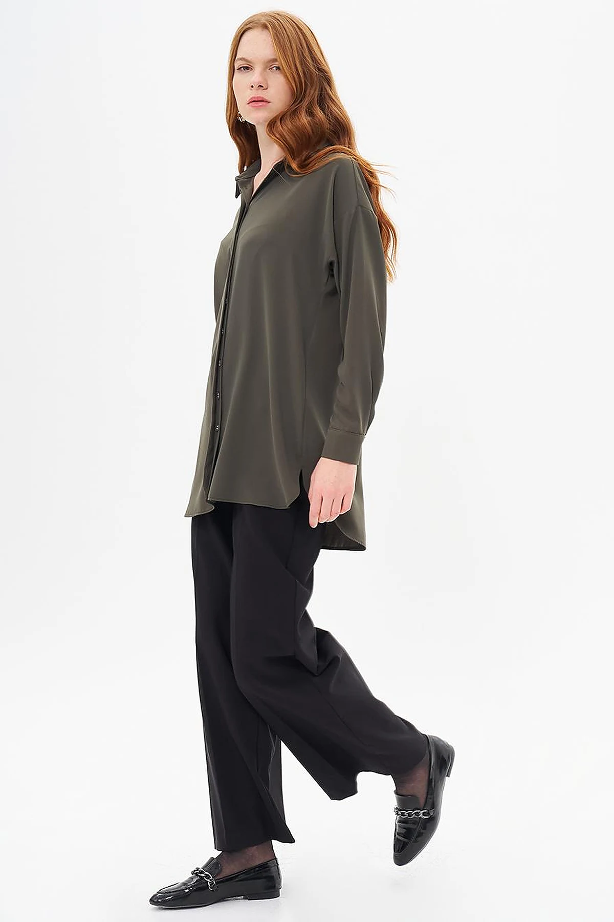 Basic Shirt Collar Tunic in Khaki
