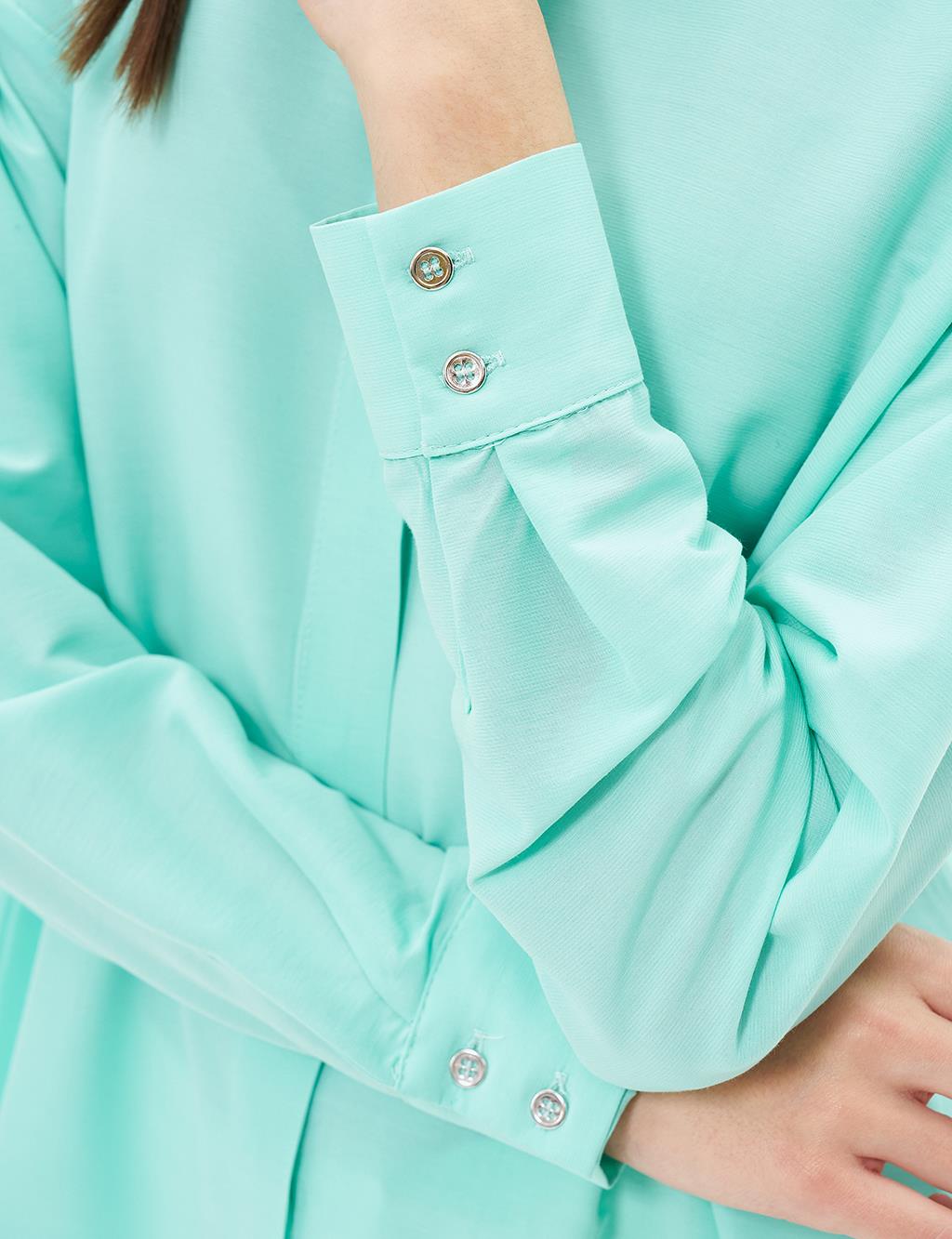 Hidden Placket Shirt Collar Tunic in Turquoise