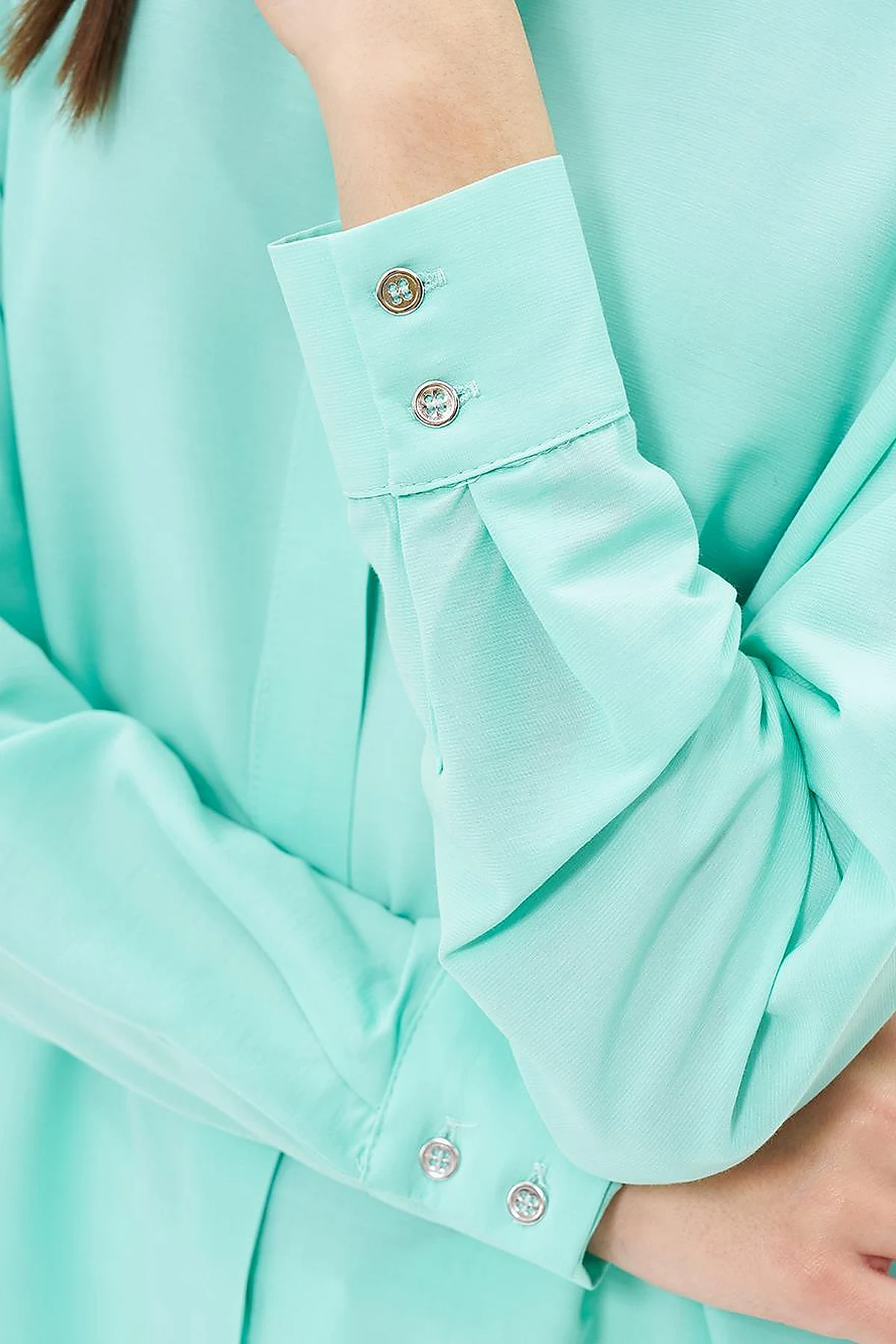 Hidden Placket Shirt Collar Tunic in Turquoise