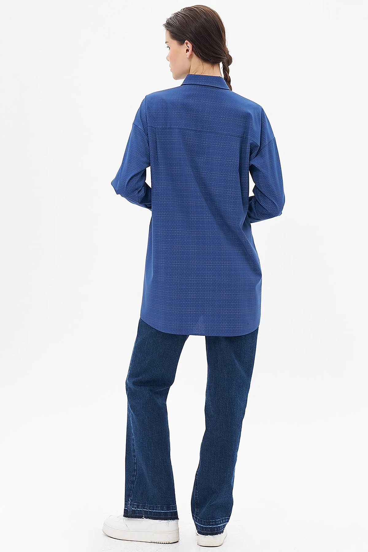 Hidden Placket Shirt Collar Tunic in Navy