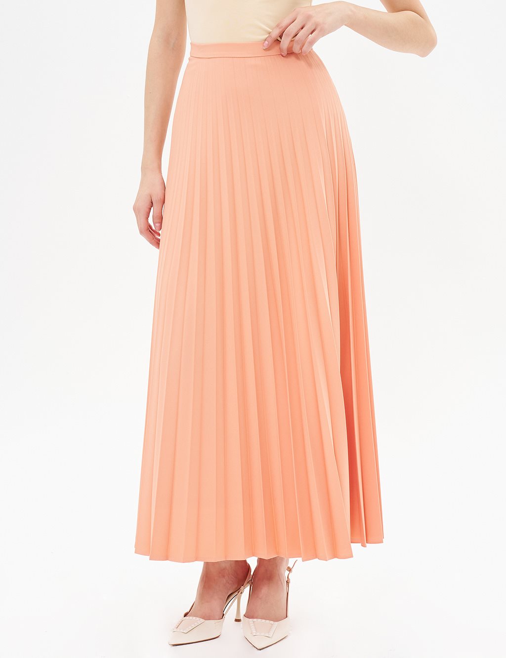 Basic Pleated Skirt Peach