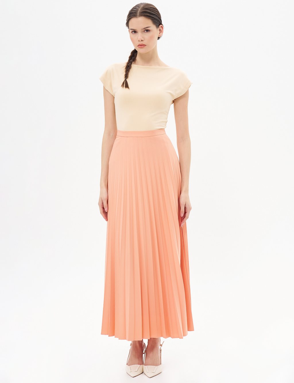Basic Pleated Skirt Peach