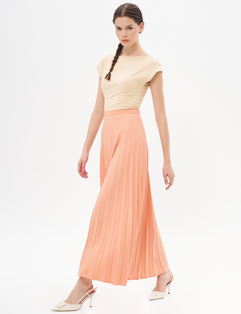 Basic Pleated Skirt Peach