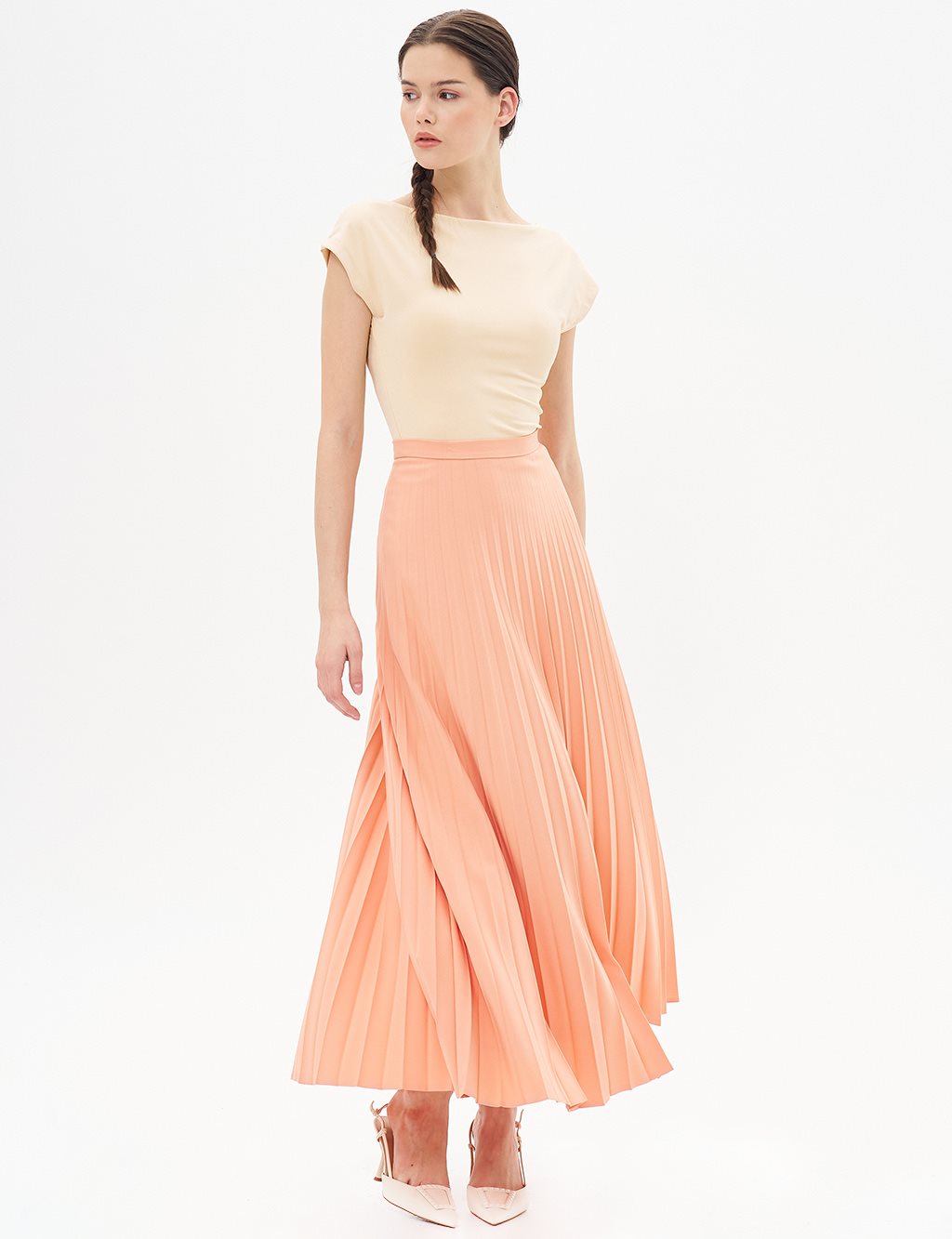 Basic Pleated Skirt Peach