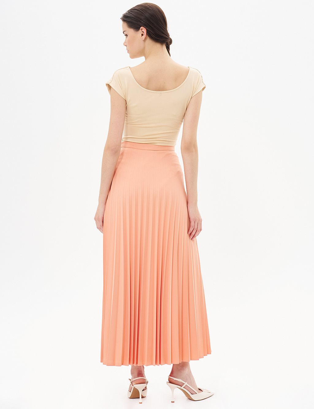 Basic Pleated Skirt Peach