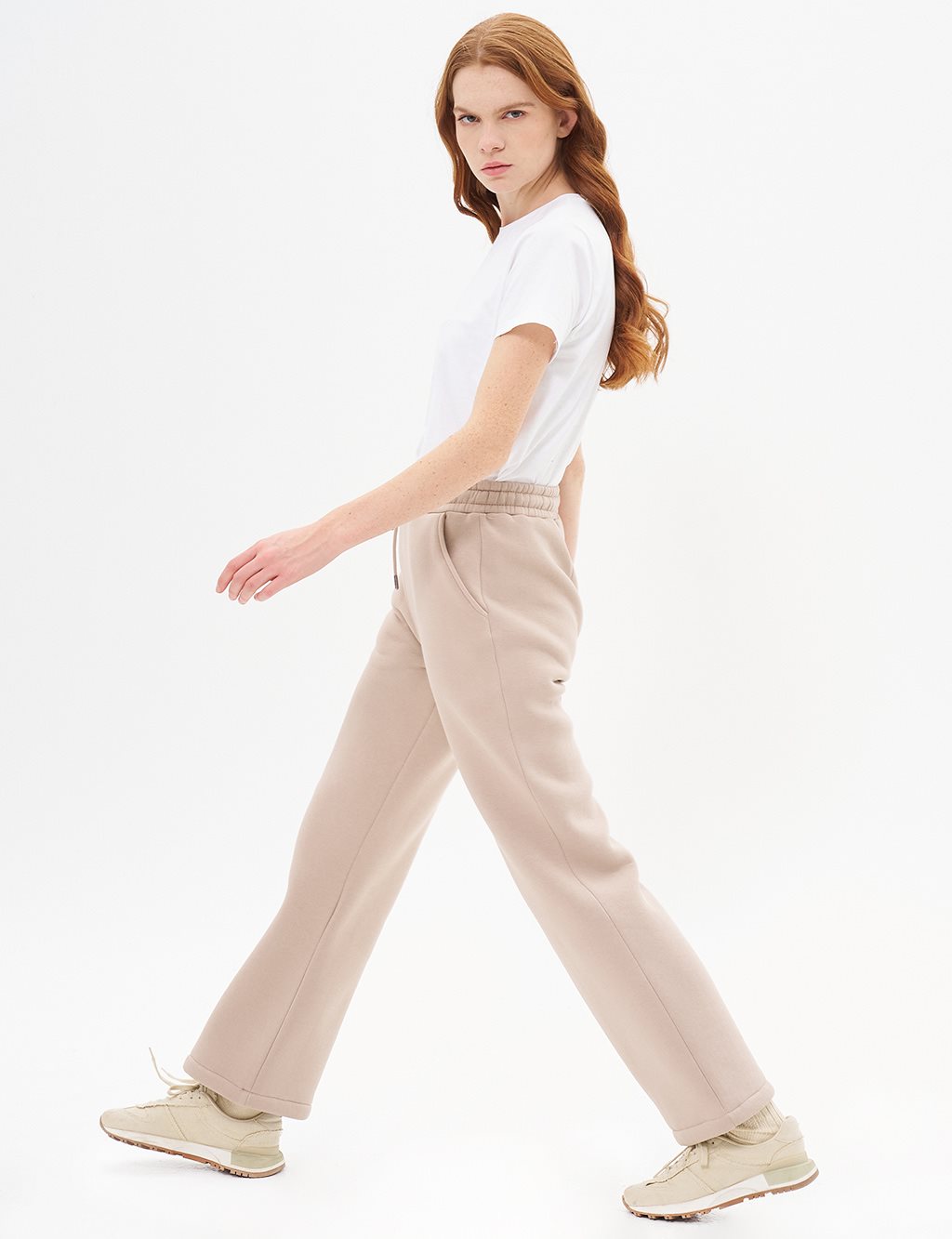 Elastic Waist 3-Piece Sweatpants in Stone