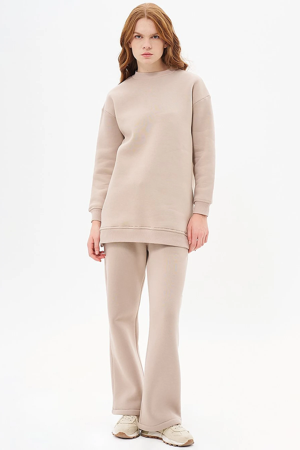 Round Neck 3-Piece Sweatshirt in Stone