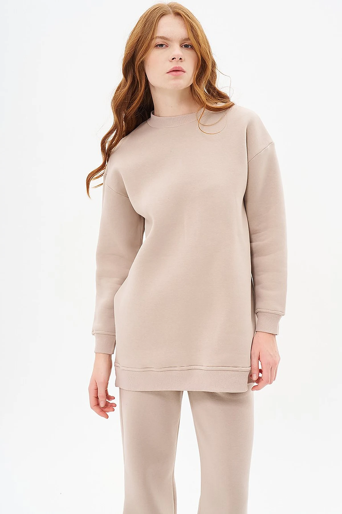 Round Neck 3-Piece Sweatshirt in Stone