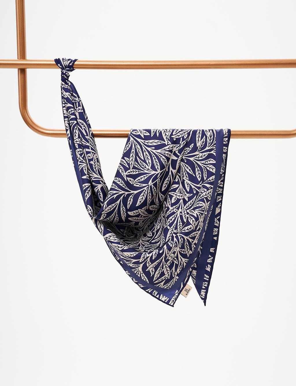 Leaf Pattern Scarf Navy Blue