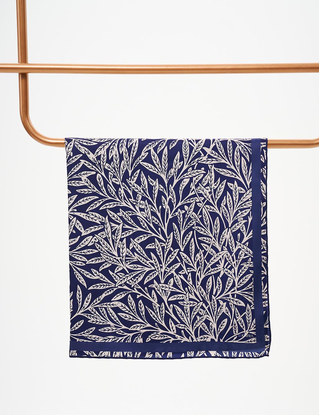 Leaf Pattern Scarf Navy Blue