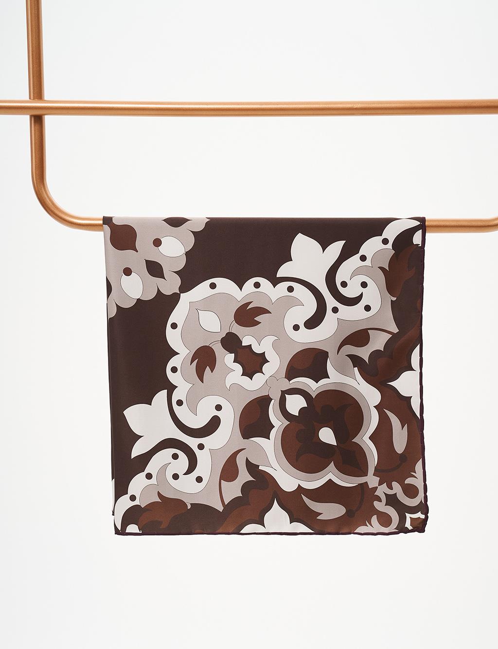 Geometric Flower Pattern Scarf Coffee