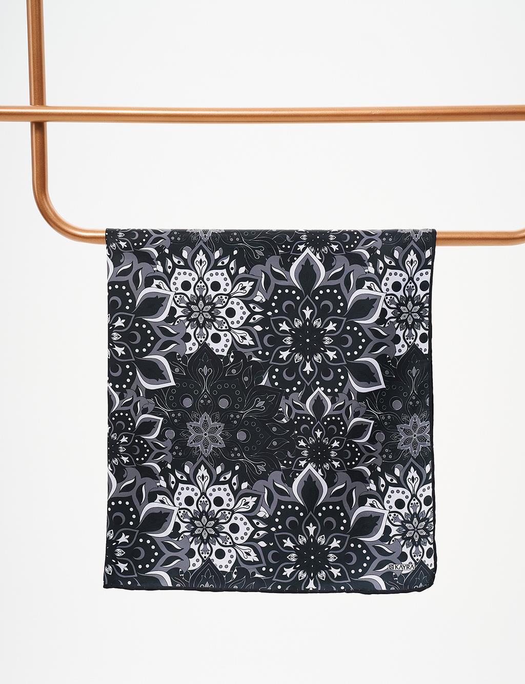 Flower Pattern Scarf Black